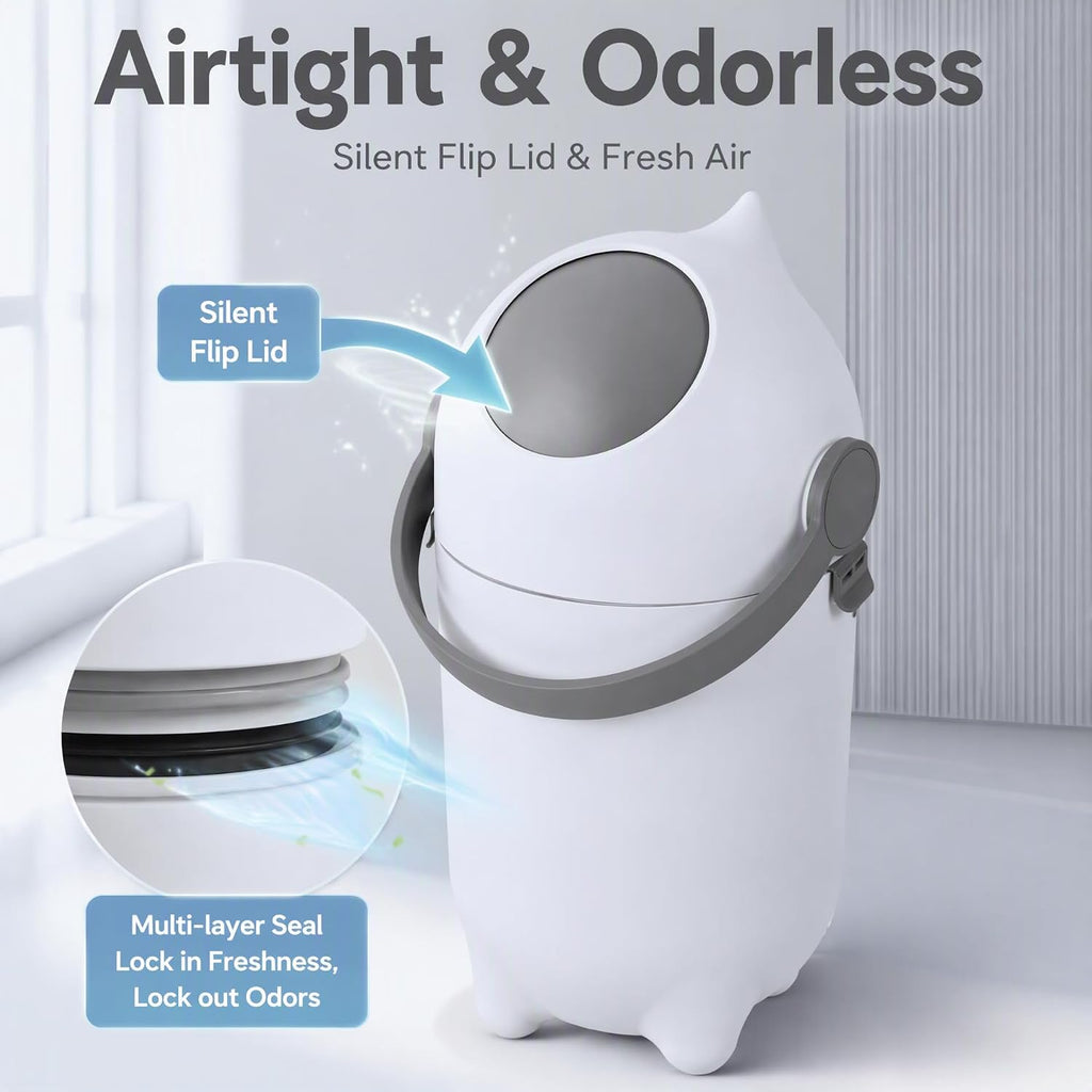 15L/4 Gallon Diaper Pail, Baby Diaper Bin with Airtight Lid, Trash Can with Double Odor Locking,Portable Eco-Friendly