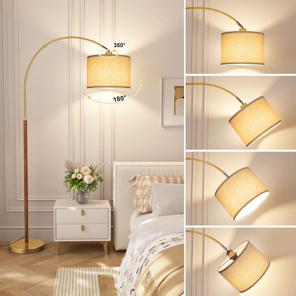 Dimmable Arc Floor Lamp with Remote, Color Temp Adjust, Woodgrain