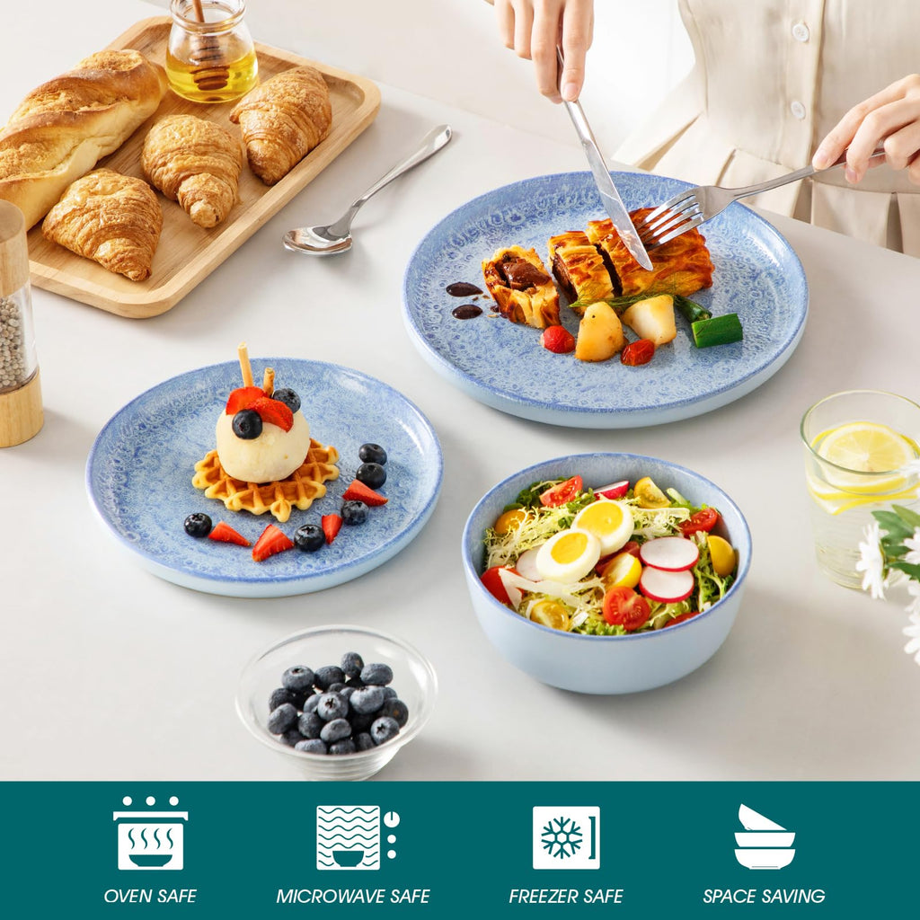 Reveal Ceramic Plates and Bowls Set for 8, 24-Piece Dinnerware Set