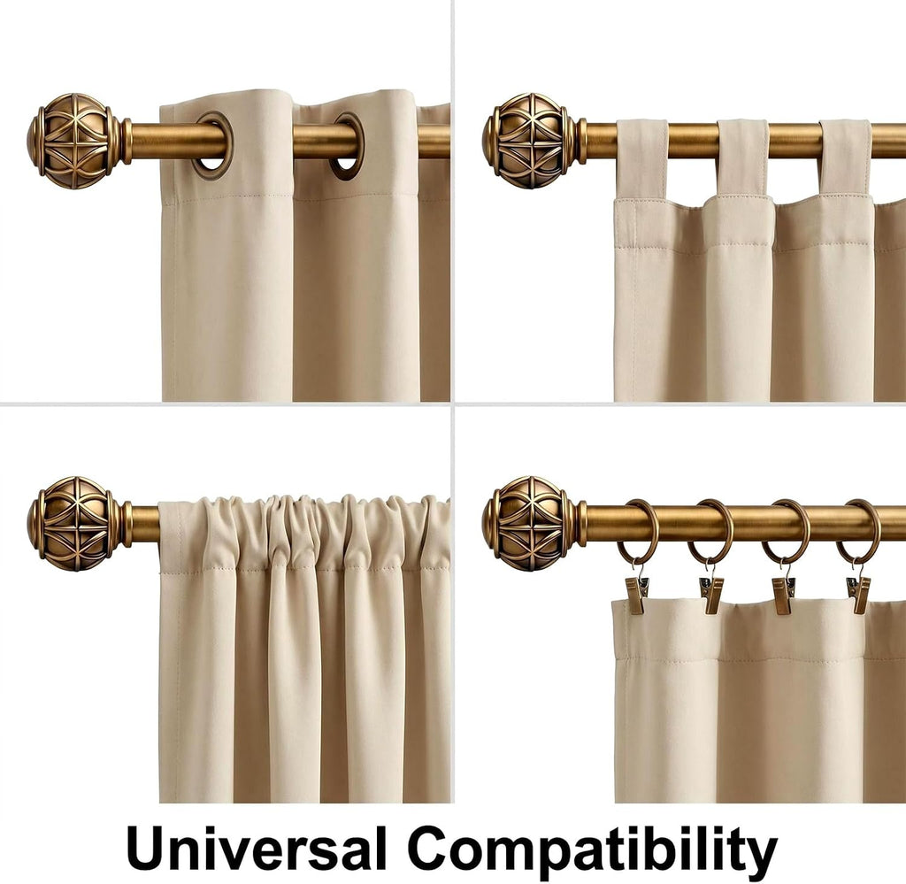 Antique Brass Curtain Rods for Windows 18 to 88 Inches,Adjustable Decorative Drapery Rods,Heavy Duty Curtain Rod with
