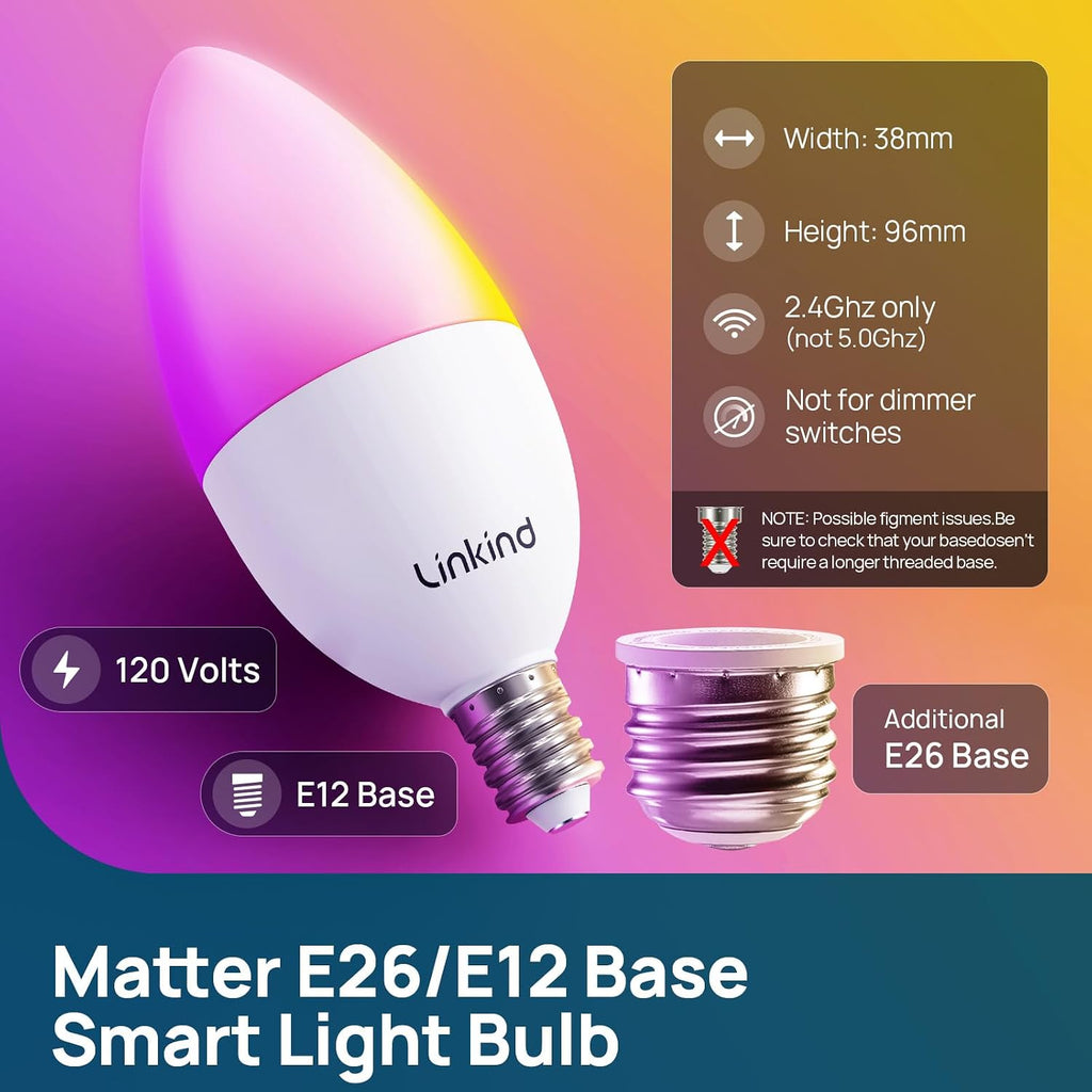 Matter E12/E26 Led Bulb 4 Pack with Matter GU10 Smart Light Bulbs 4 Pack