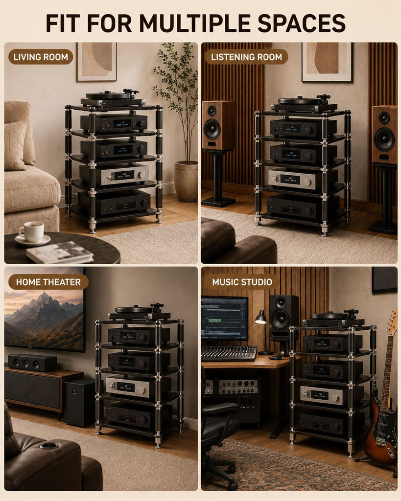 5-Tier HiFi Audio Rack, Audio Component Stand Black