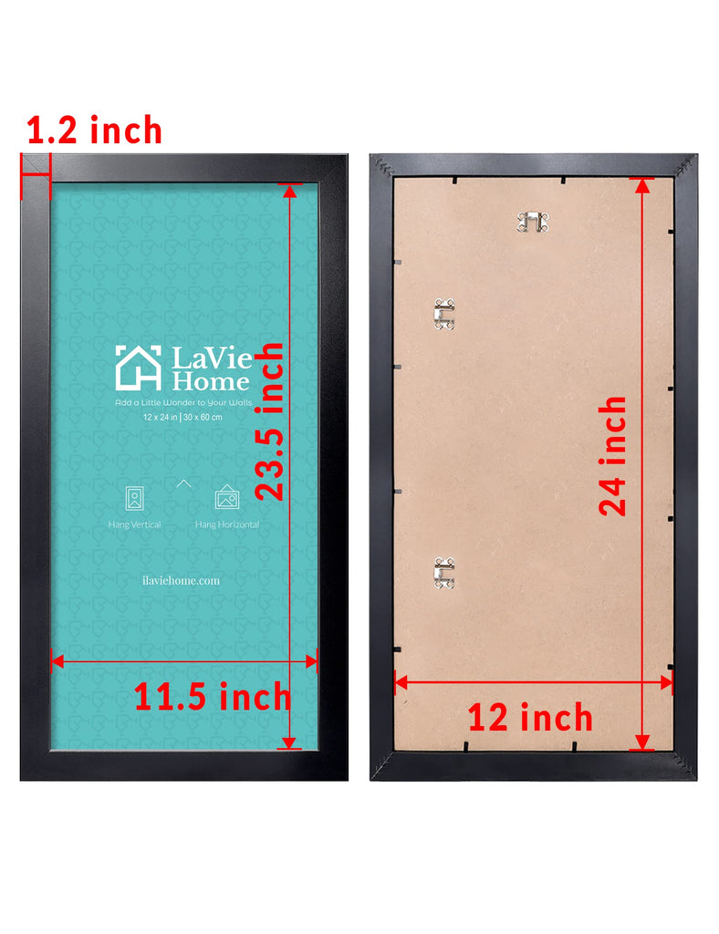 12x24 Picture Frame Black, Panoramic Picture Frame for Wall Decoration, Classic Black Minimalist Style Suitable for