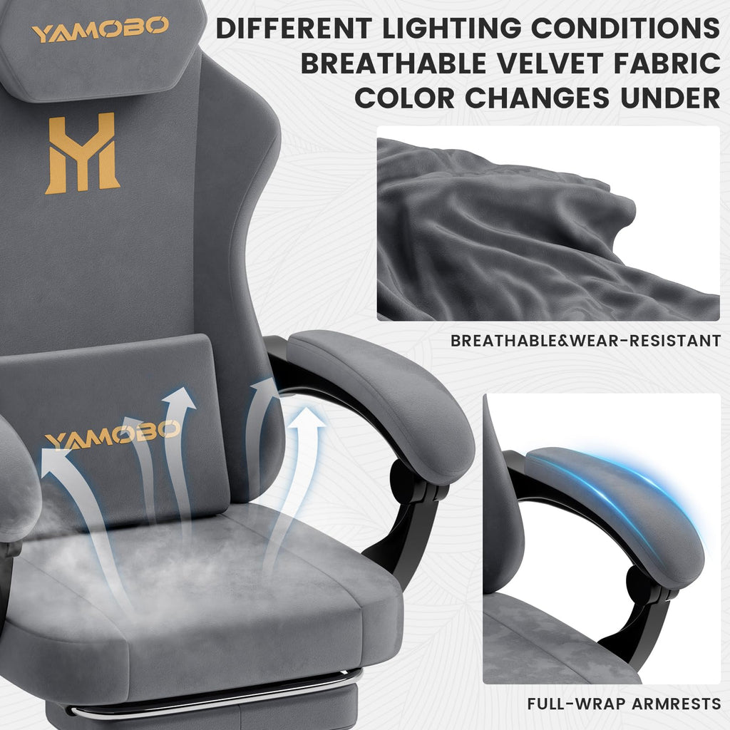 Gaming Chair with Footrest, Game Chair with Lumbar and Headrest Massage Support for Adults, Ergonomic Fabric High