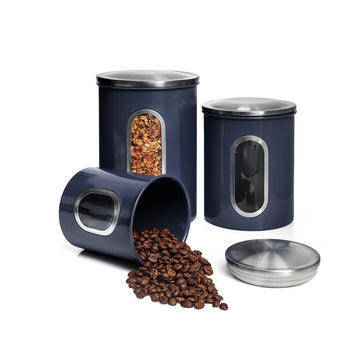 3-Pcs Blue Canisters Set Storage Airtight Jars