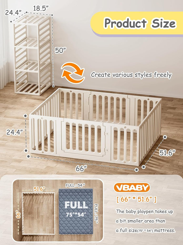 Baby Playpen, Plastic Play Pen for Babies and Toddlers 1-3, 12 Panels Large Kids Playyard, Indoor & Outdoor Baby