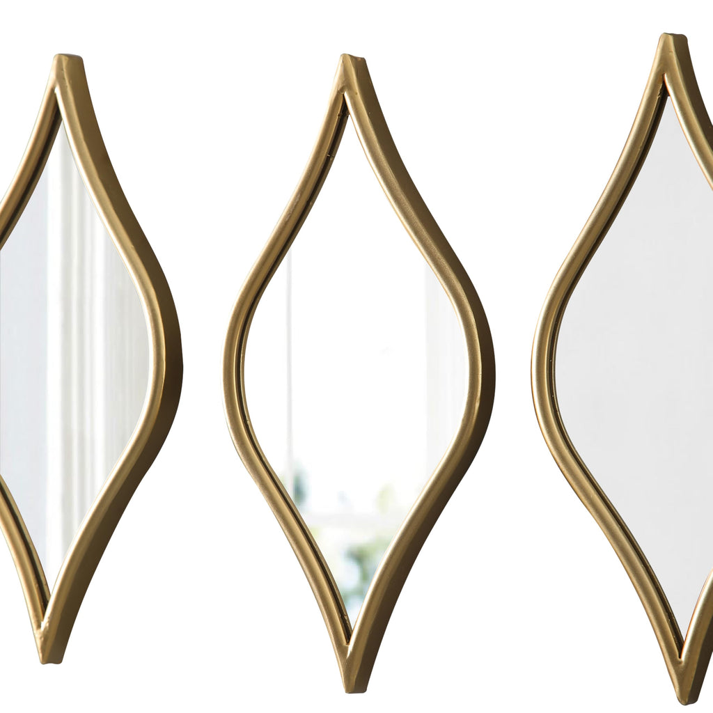 Decorative Tear Drop Gold Mirror Wall Decor 6 X 15 Inch, Set of 3