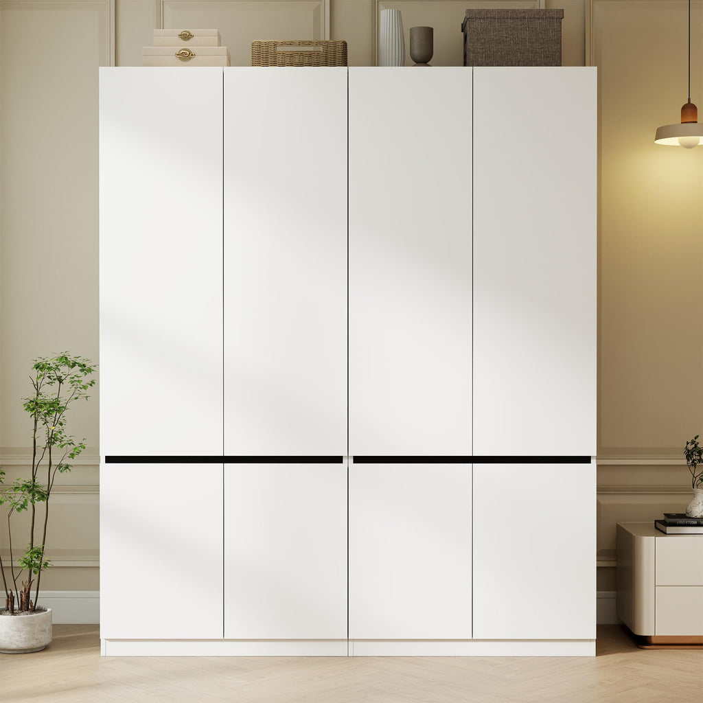 White Armoire Wardrobe Closet with 4 Doors, 74" Tall x 63" Wide