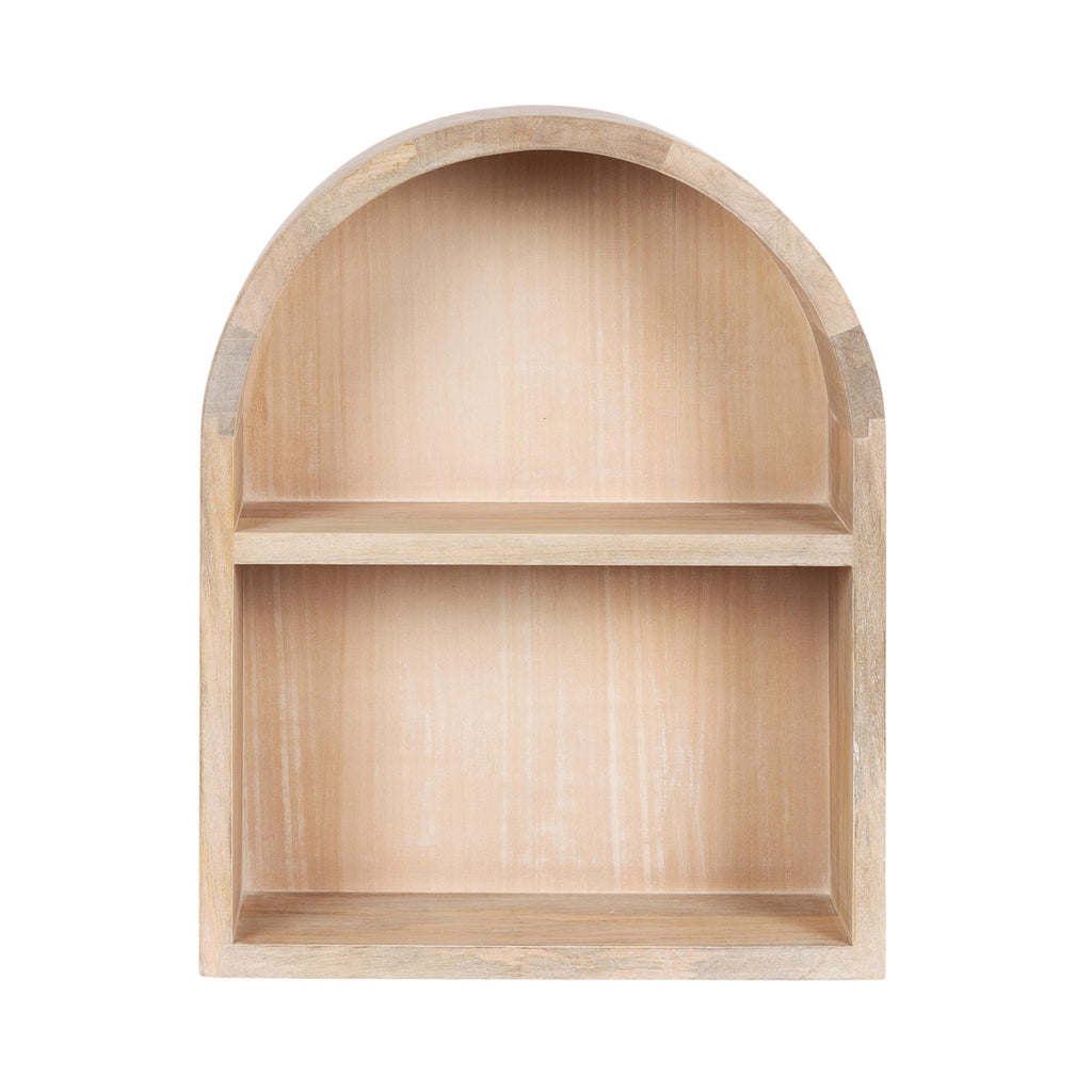 Arcott Modern Mango Wood Arched Wall Shelf, 16 x 20, Light Natural, Transitional Wooden Arch Wall Shelves for