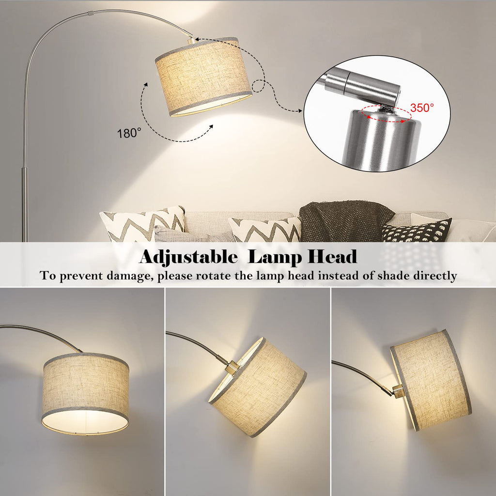 Silver Floor Lamp, Arc Floor Lamp with Adjustable Head and Pedal Switch