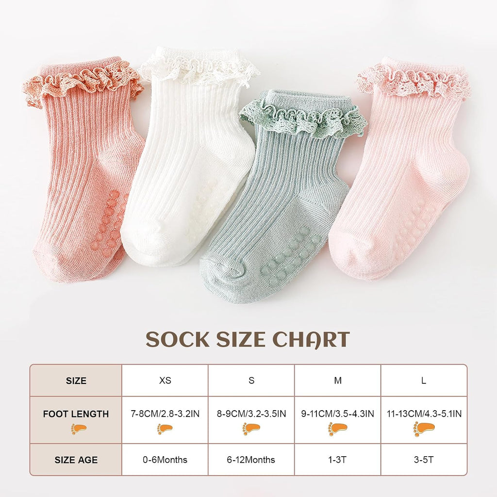 Baby Girl Toddlers Socks with Non-slip Grip Cute Frilly Ruffle Ankle Soft Cotton Baby Socks for Infant Kids