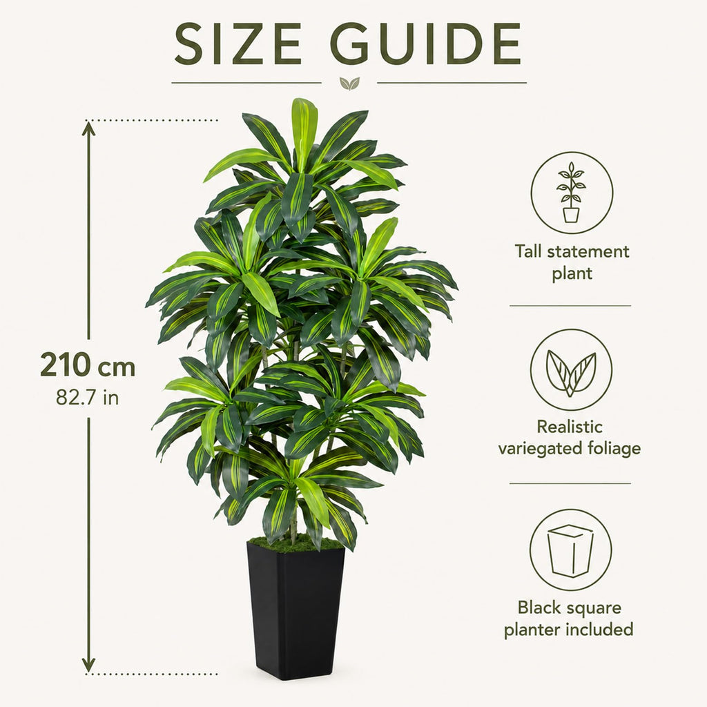 7FT Artificial Dracaena Tree - High-Density Foliage Fake Plant with Black Tall Planter - Faux Yucca Floor Plant Decor