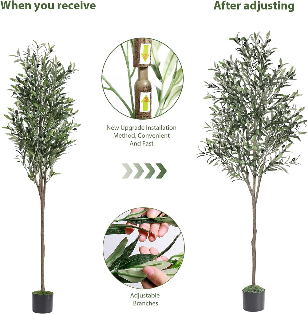 6ft Olive Tree Artificial Indoor, Fake Tree Potted Faux Olive Trees with Lifelike Fruits and Realistic Leaves