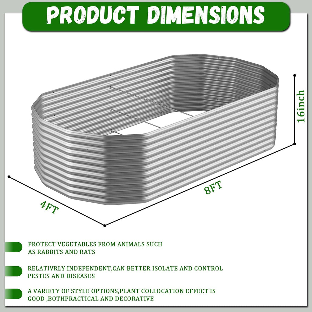 Raised Garden Bed Outdoor Upgrade Oval, 2 Pack Tall 8x4FT Galvanized Steel Raised Beds for Gardening, Above Ground