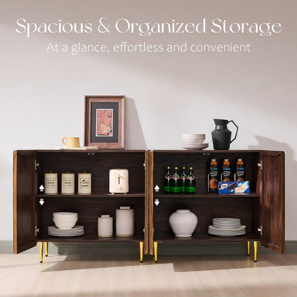 Sideboard Buffet Cabinet with Storage, 61.4" W Modern Credenza w/Adjustable Shelves, Wooden Modular Accent Cabinet