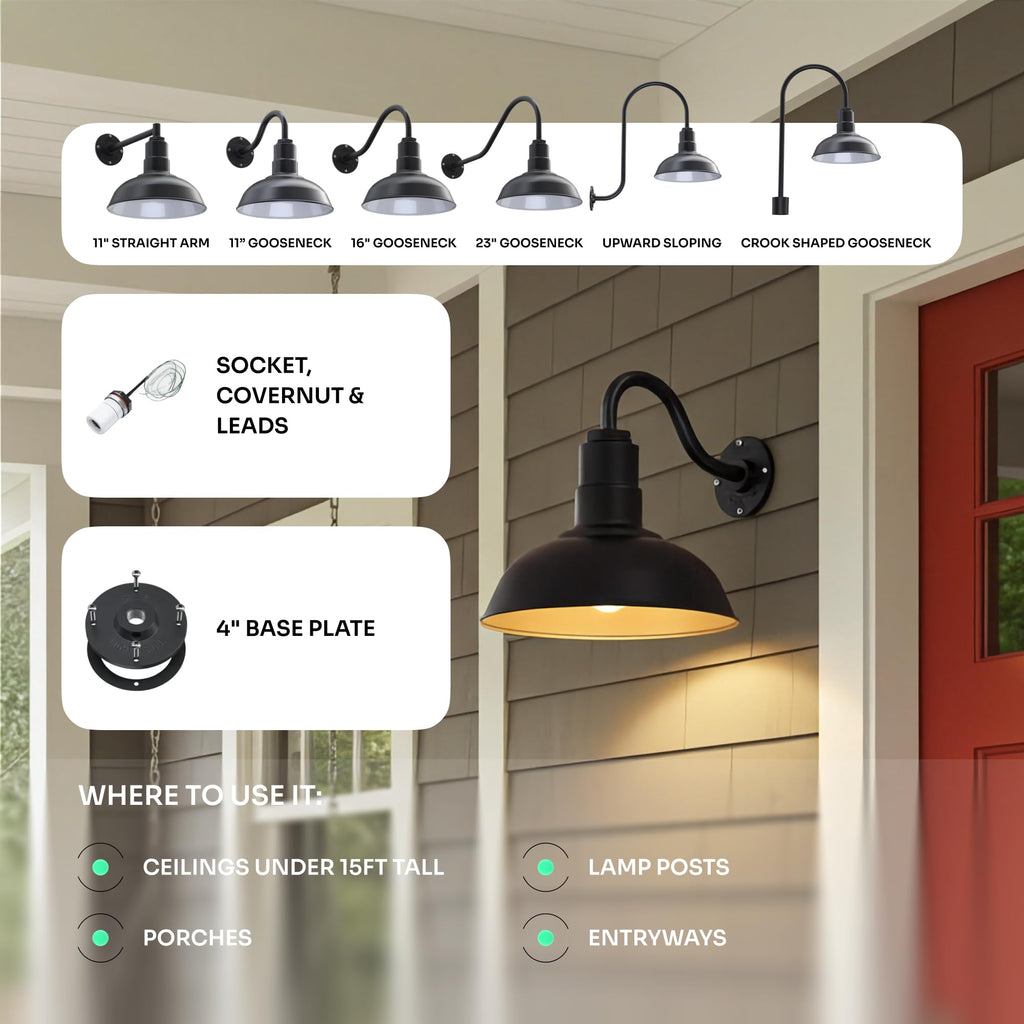 Gooseneck Barn Light Outdoor 12 Inch Farmhouse Exterior Wall | Cream/Brass