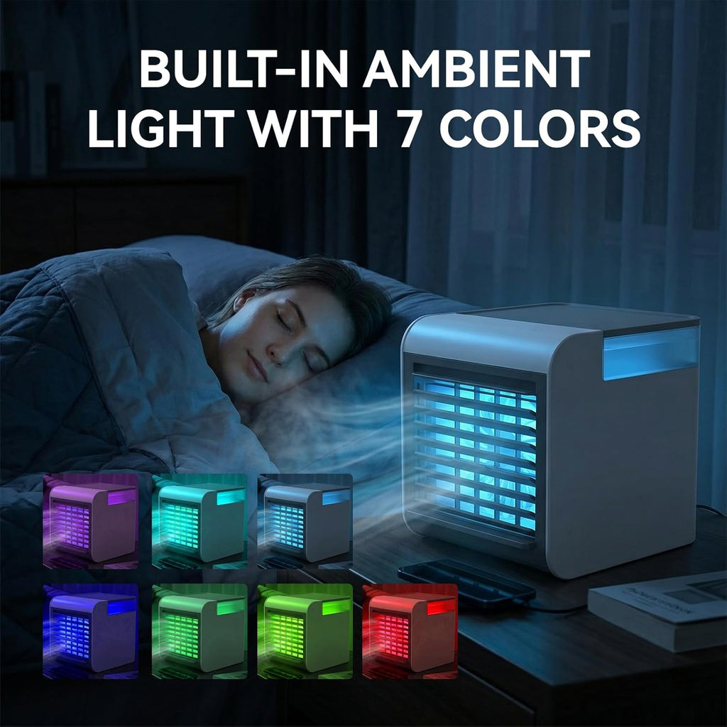 Portable Air Conditioner Fan, 4-in-1 Mini Air Cooler with 450ML Water Tank