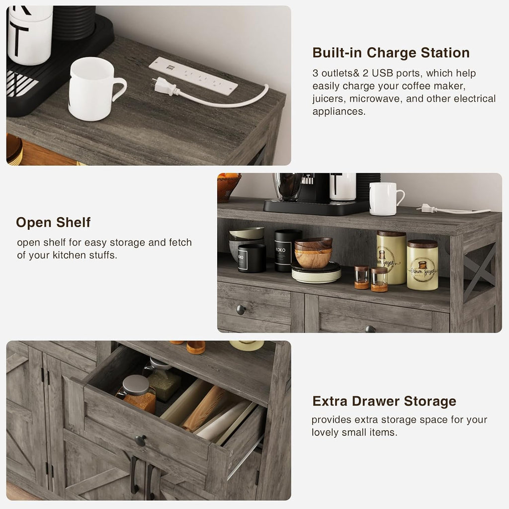 51" Farmhouse Buffet Sideboard with Storage, Kitchen Pantry Cabinet | with Storage Drawers, Wood Cupboard Hutch