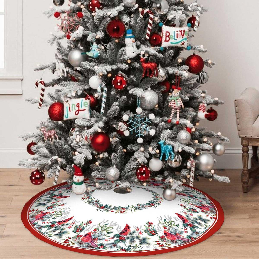 Cardinal Christmas Tree Skirt 48 Inch Poinsettia Christmas Tree Decorations