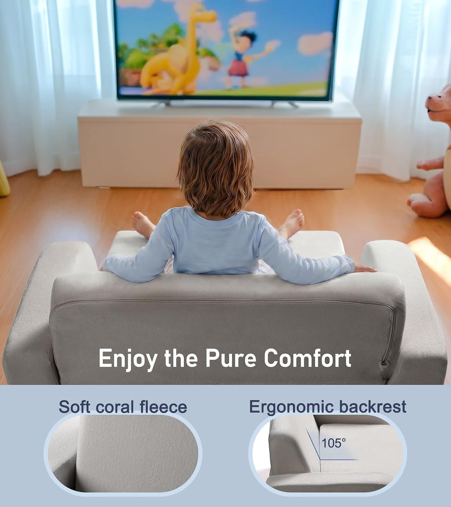 In-1 Extra Wide Convertible Kids Couch, Flip Open Kid Sofa, Machine-Washable Kid Couch for Girls, Kids Sofa for Fun
