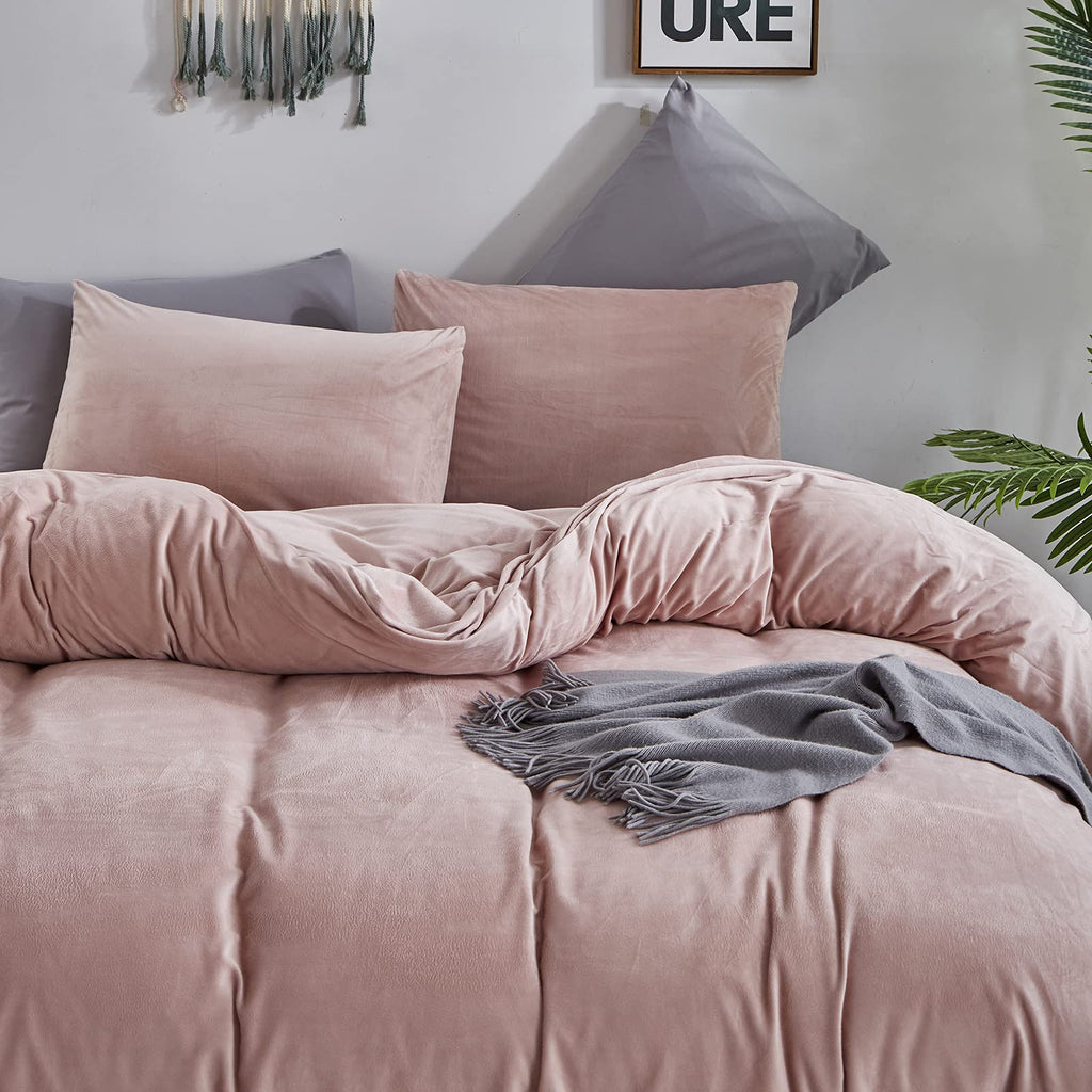 Pink Velvet Comforter Set Blush Pink Fluffy Bedding Comforter Set Light Pink Solid Color