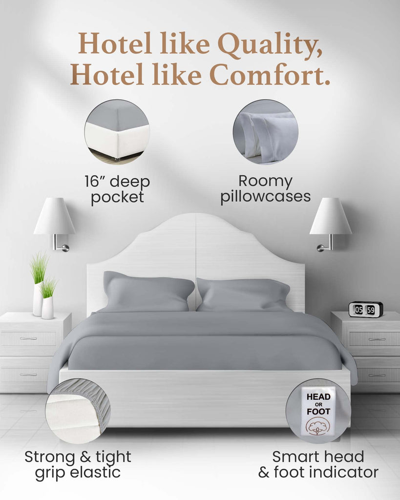 100% Egyptian Cotton Split King Sheets Sets for Adjustable Bed, Light Grey