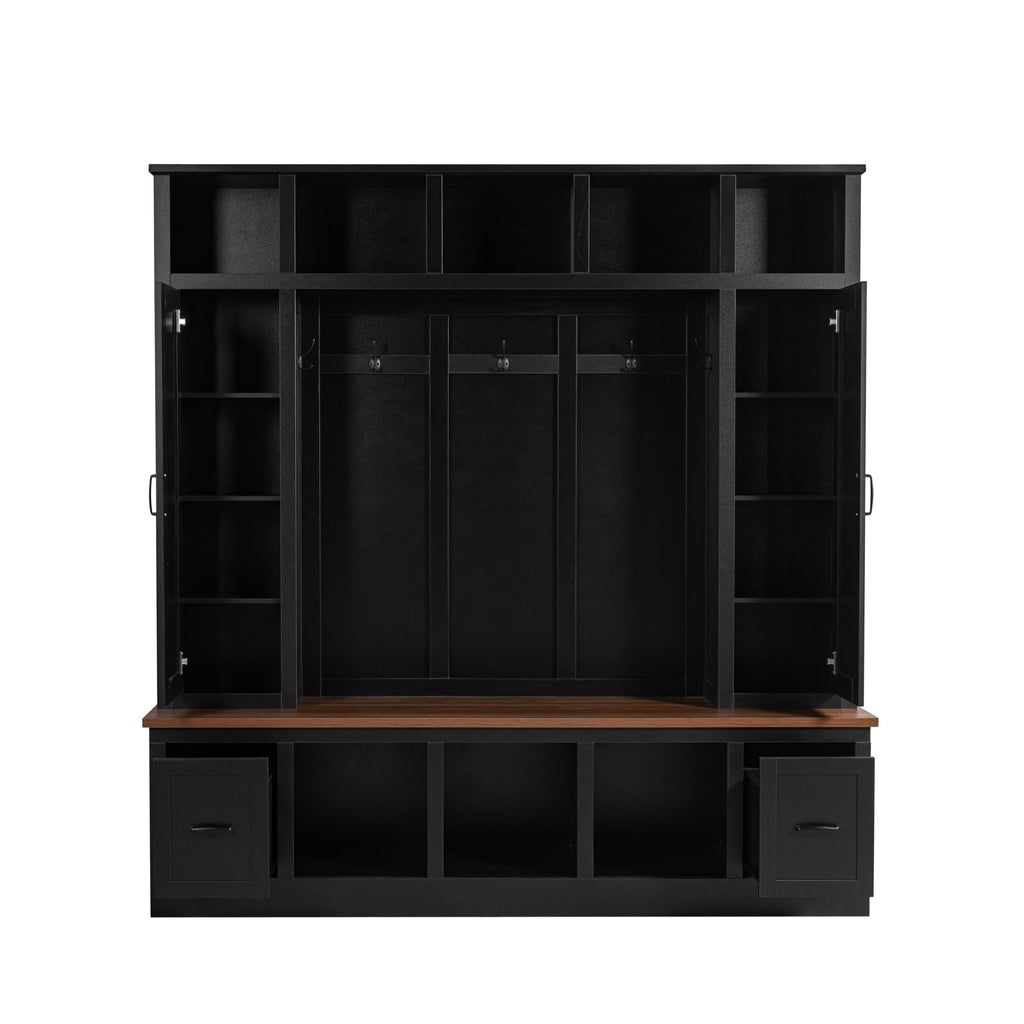 Large Hall Tree with Bench and Shoe Storage, 72" Farmhouse Entryway Bench with 2 Drawers, 5 Hooks & Top Cubbies