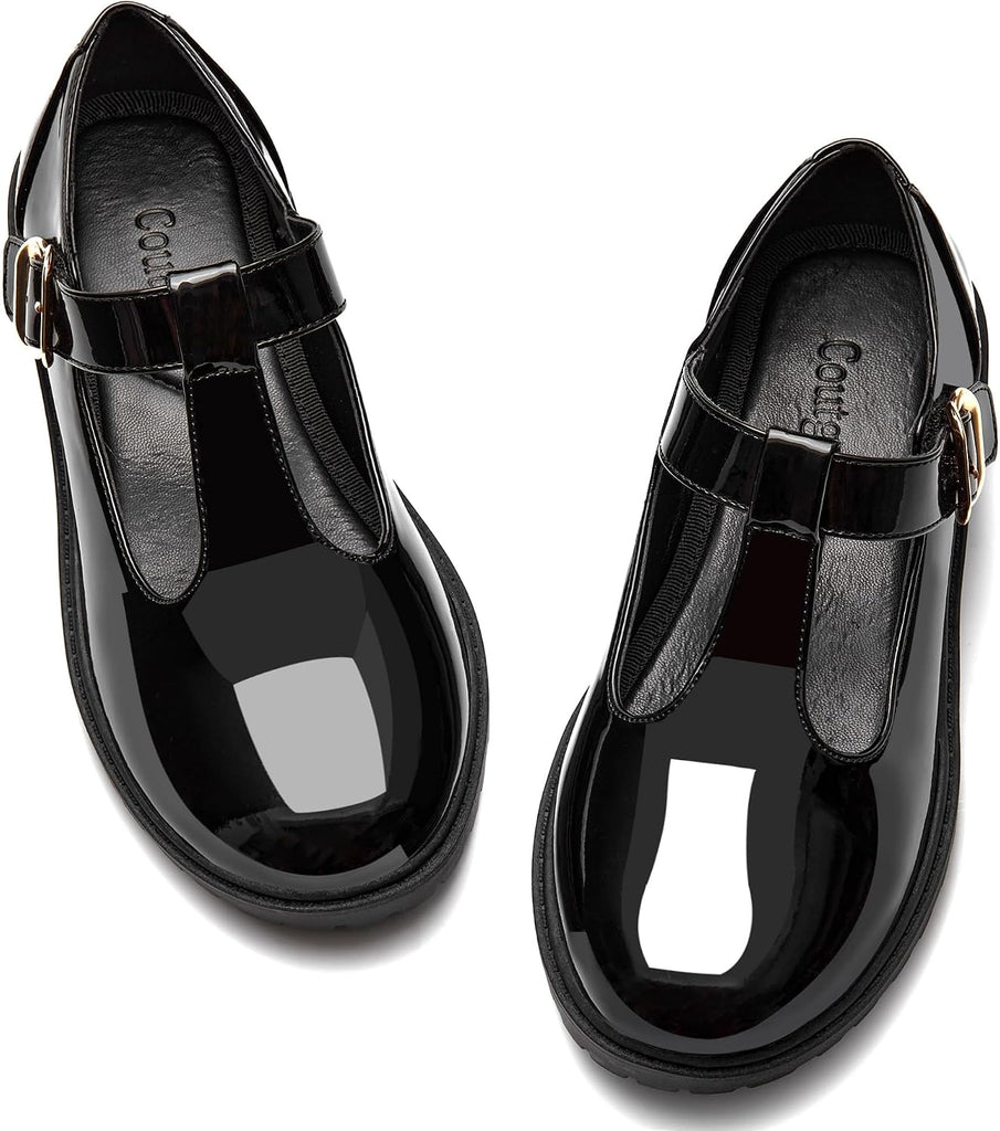Girls Mary Jane Dress Shoes Platform Loafers School Uniform Chunky Heel Closed Toe T-Strap Flats