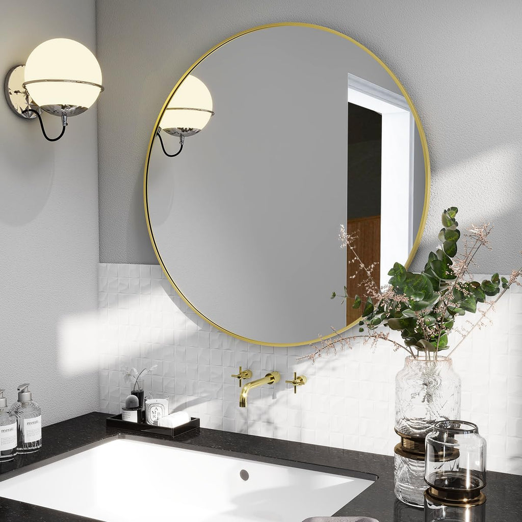 20 Inch Round Mirror, Metal Frame Circle Mirror, Gold