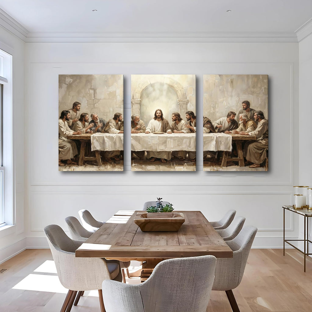 Jesus The Last Supper Framed Canvas Wall Art 3 Piece, 12"x16" Each