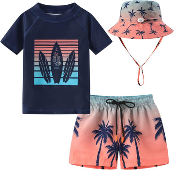 Toddlers and Baby Boys' Piece Rashguard Sets Swimsuits Sets with Hat Surfing Swimwear Sunsuit UPF 50+