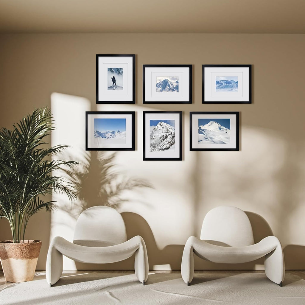 11x14 Picture Frames Made of Solid Wood 6 PCS Black Covered by Plexiglass - for Table Top and Wall Mounting for