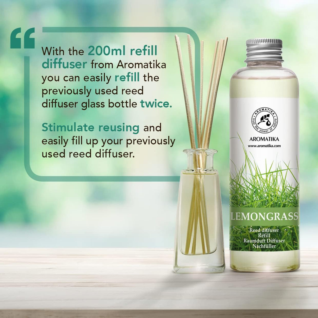 Lemongrass Reed Diffuser Refill, Natural Essential Lemongrass Oil 6.8 Fl Oz - Fresh & Long Lasting Fragrance - Best - Set of 68