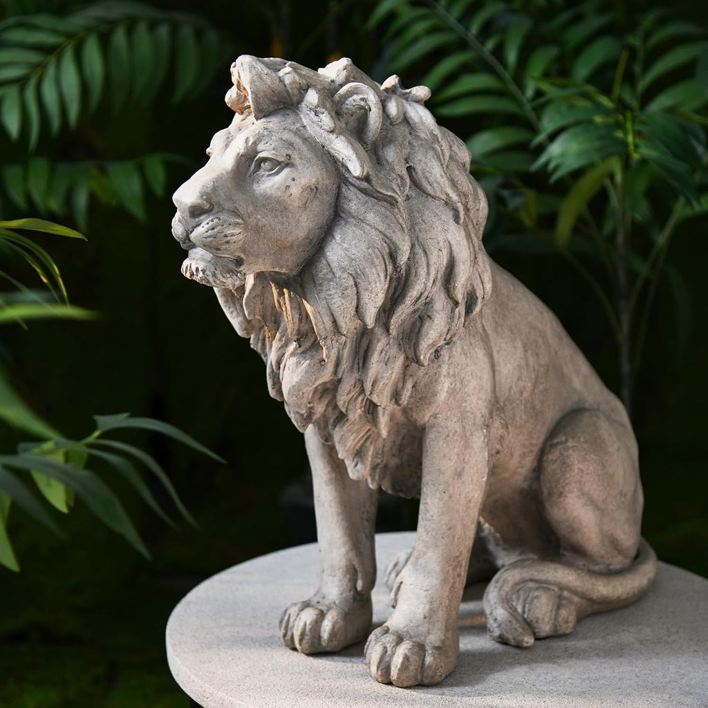 Garden Outdoor Statues Lion Statue - 20Inch Garden Decor Statue Antique Lion Stone with Long Hair Outdoor Indoor