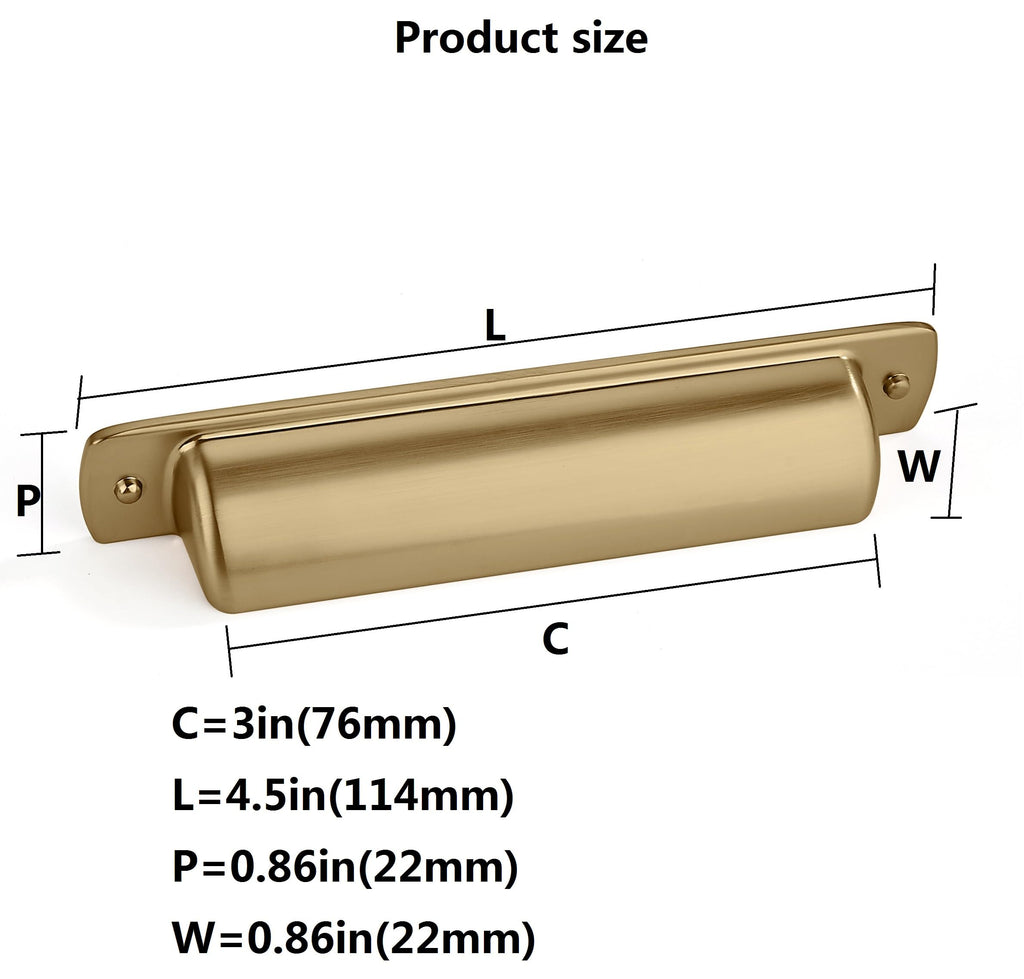 6 Pack 3" Drawer Pulls Brushed Brass Cabinet Cup Pulls Kitchen Hardware Brushed Gold Cabinet Handles Drawer Handles