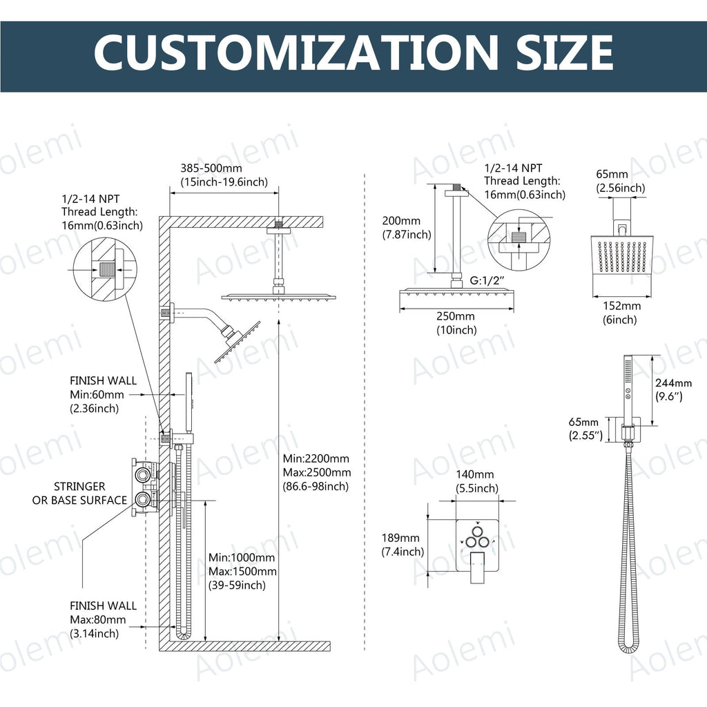 Ceiling Shower Faucet Set System Dual Head 10&6 Inch Matte Black