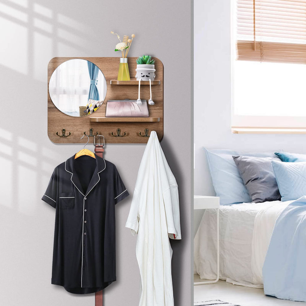 Key Holder for Wall with Shelf & Mirror Decorative Entryway Hook