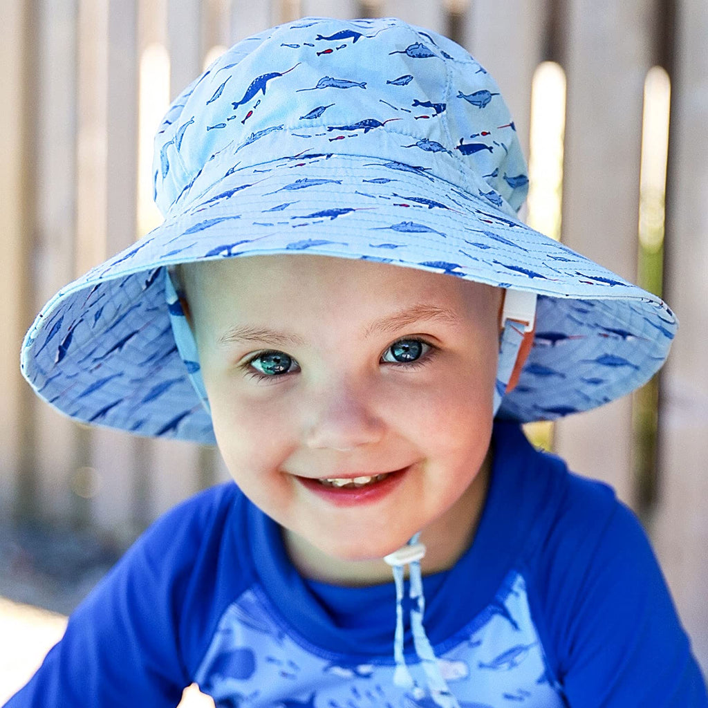 Sun Protection Baby Bucket Hat with Adjustable Strap (S:, Narwhale)