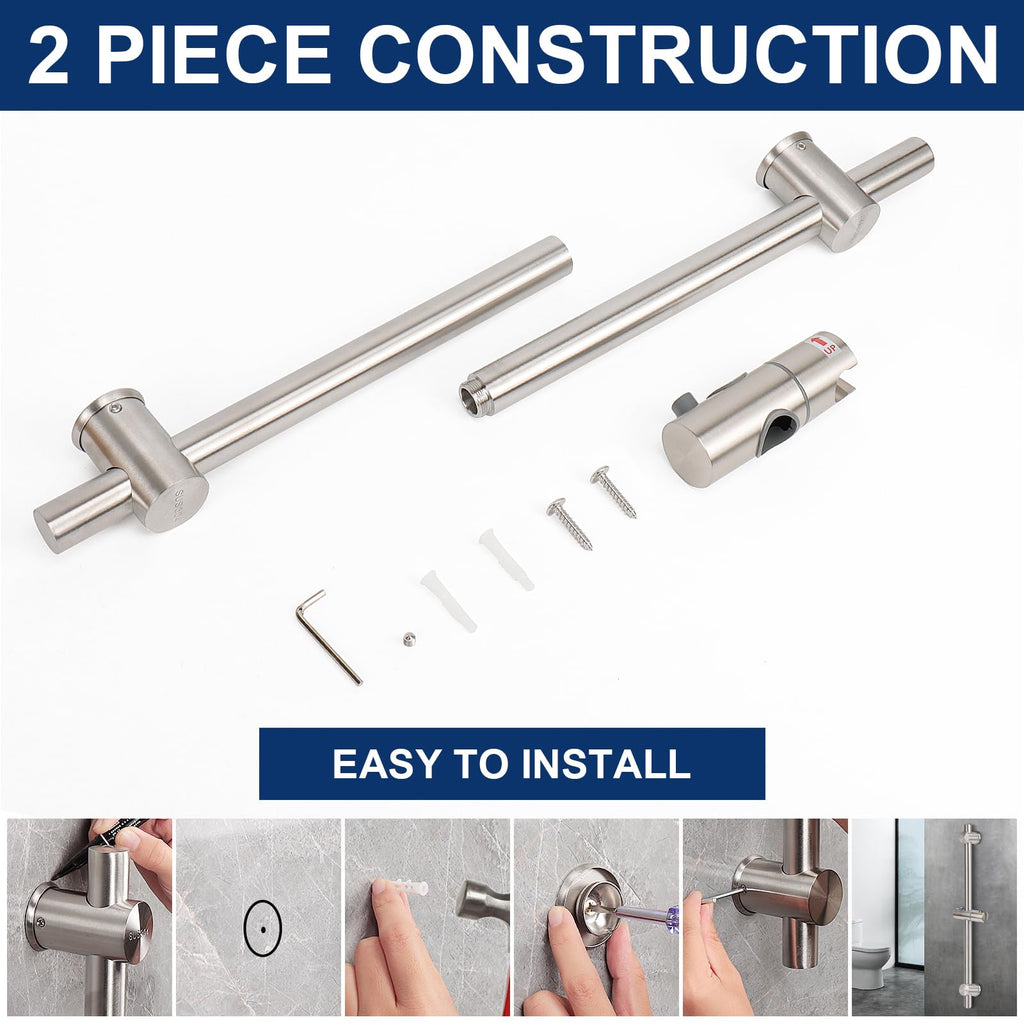 Slide Bar with Height/Angle Adjustable Handheld Shower Holder, Bathroom SUS 304 Stainless Steel Head Holder for Bath