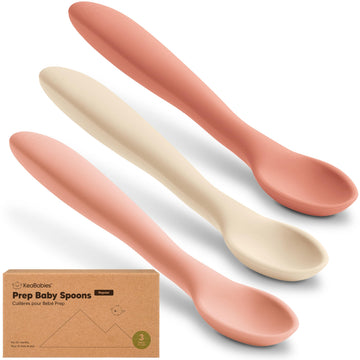 Silicone Baby Spoons Self Feeding 6-12 months, 3-Pack, Roseate