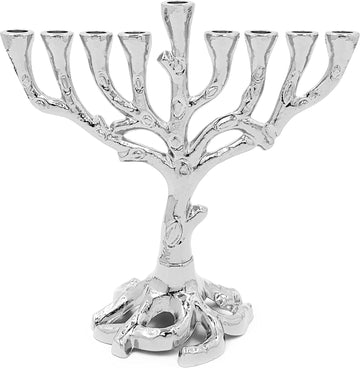 Hanukkah Tree of Life Mini, Nickel Finish for Chanukah, Fits Most Standard Hanukkah Candles - Set of 45