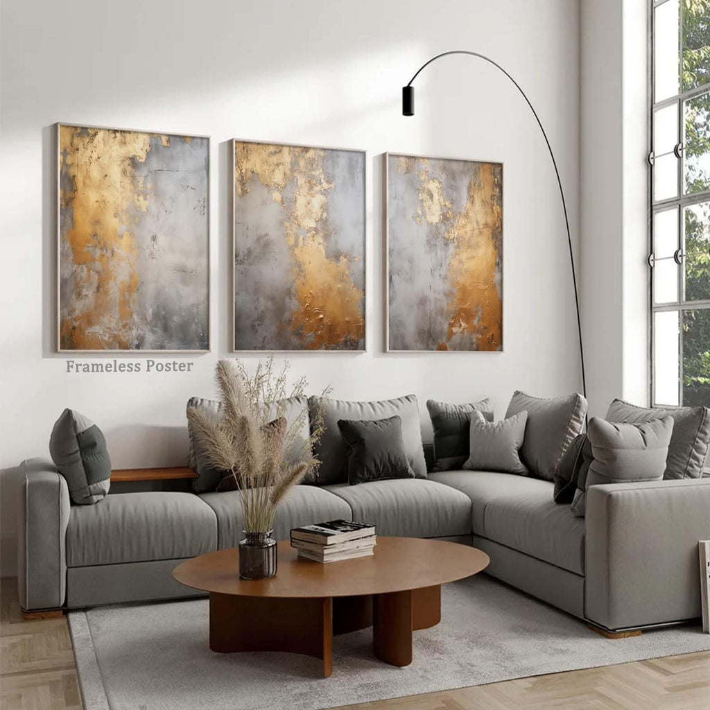 Grey and Gold Abstract Canvas Wall Art Grey Painting Gold Foil Abstract Wall Art for Bedoom Yellow Abstract Painting
