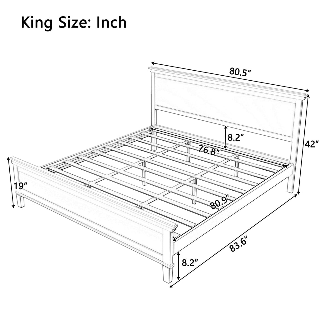 Wood Platform Bed Frame with Headboard, Farmhouse Style