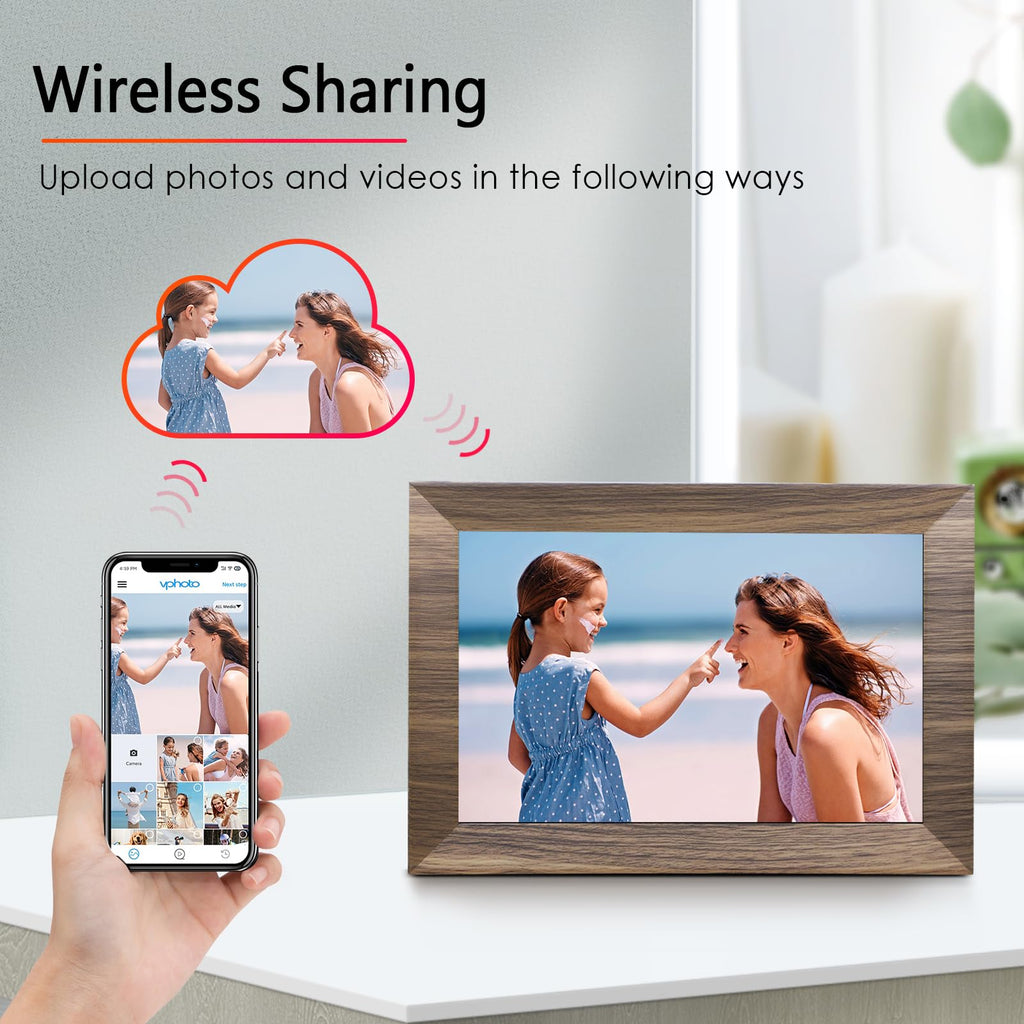 WiFi Digital Picture Frame 10.1 Inch, IPS Touch Screen Smart Cloud Digital Photo Frame with 16GB Storage, Wall