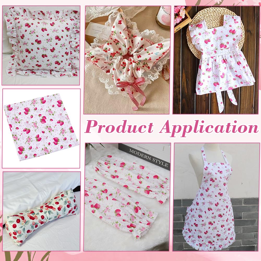 1.7 x 1 Yard Cotton Fabric by The Yard Pink Strawberry Fabric