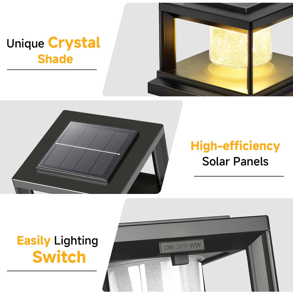 Solar Fence Post Cap Lights 12 Pack Outdoor Waterproof Black