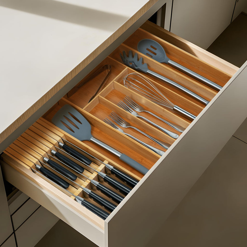 Knife Drawer Organizer, Bamboo Knives Block Drawers