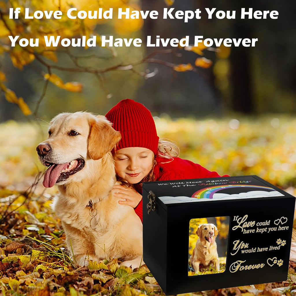 Solid Wood Pet Urns for Dog or Cat Ashes, Rainbow Bridge Memorial