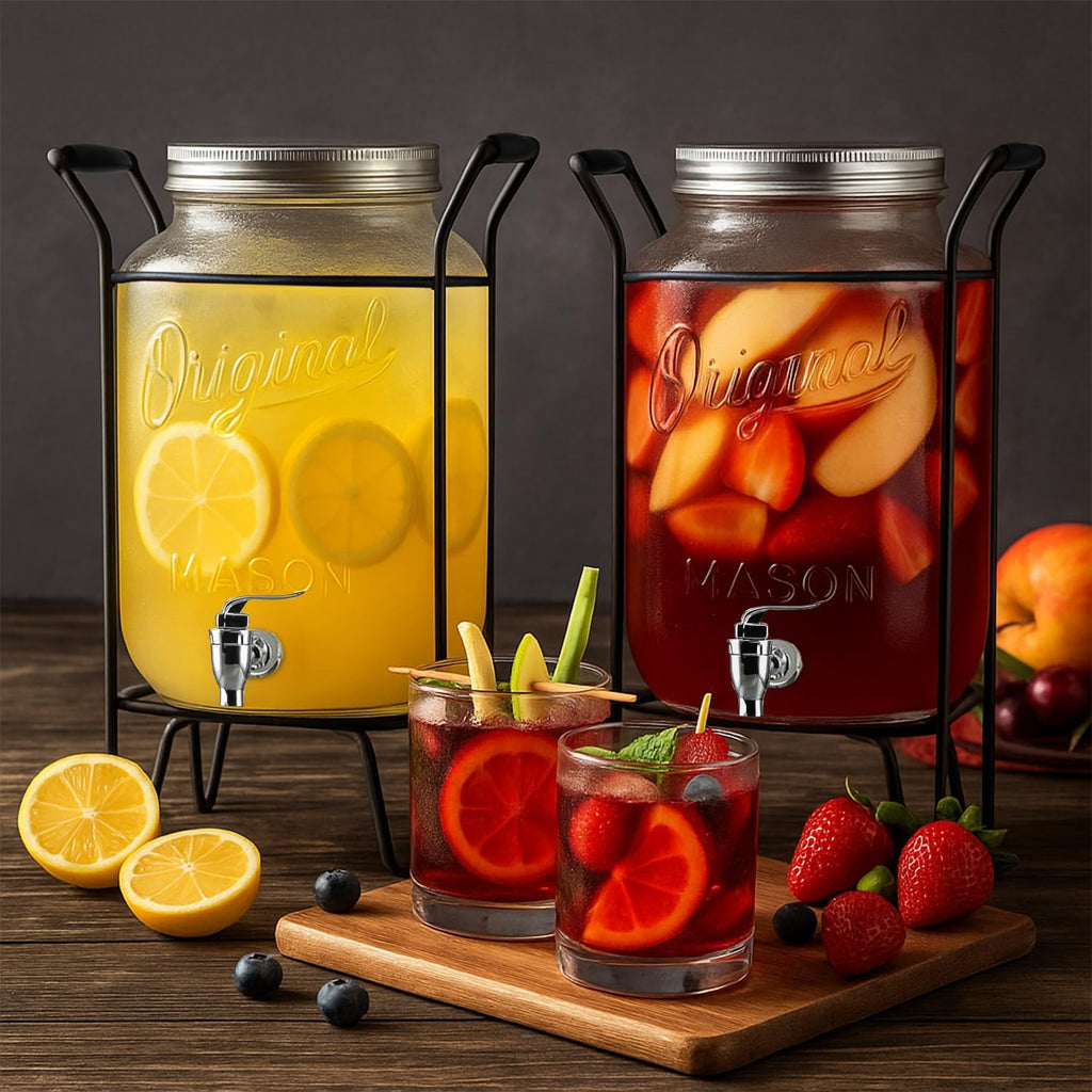 GALLON Drink Dispensers for Parties, Drink Dispensers for Parties, Original Mason Beverage Dispensers - Set of 2