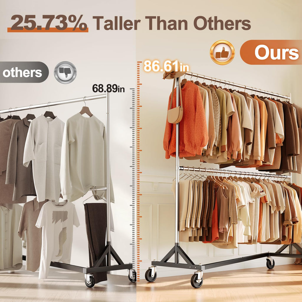 Z Rack, Clothes Rack Hold 550LB 86" H Adjustable Height Double Rod